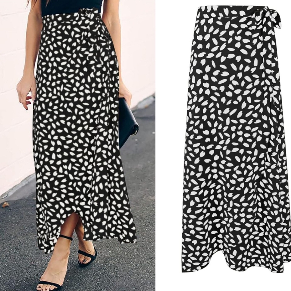 Gilru Black And White Leaf Pattern Wrap Skirt Nwot - image 3